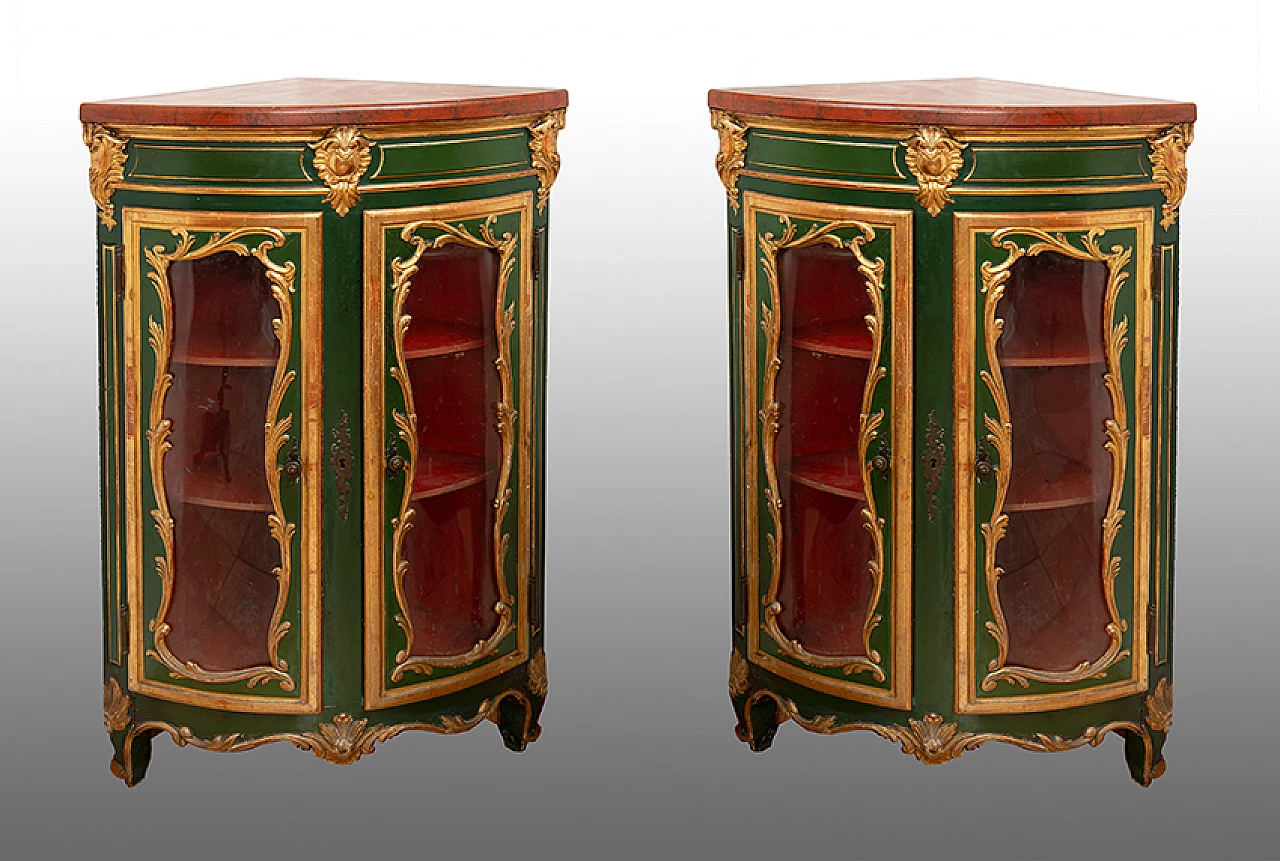 Pair of Napoleon III corner cabinets in lacquered and gilded wood, 19th century 1