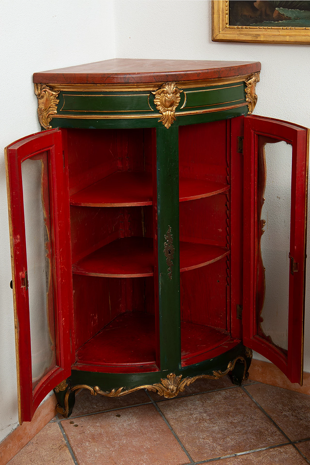 Pair of Napoleon III corner cabinets in lacquered and gilded wood, 19th century 2