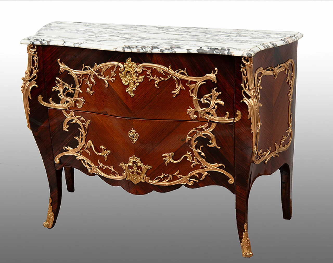 Napoleon III chest of drawers in exotic wood with marble top, 19th century 1