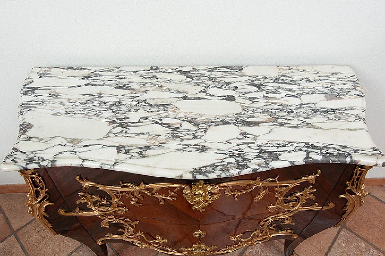 Napoleon III chest of drawers in exotic wood with marble top, 19th century 2