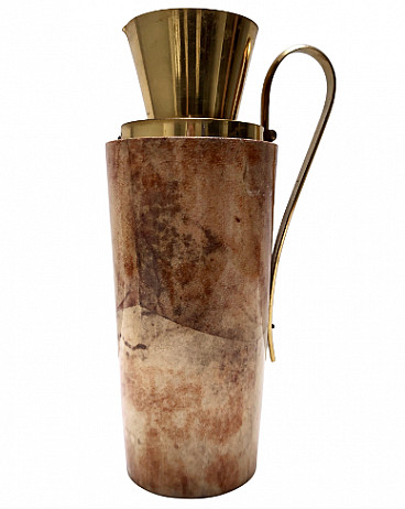 Beech, parchment and brass pitcher by Aldo Tura for Macabo, 1960s