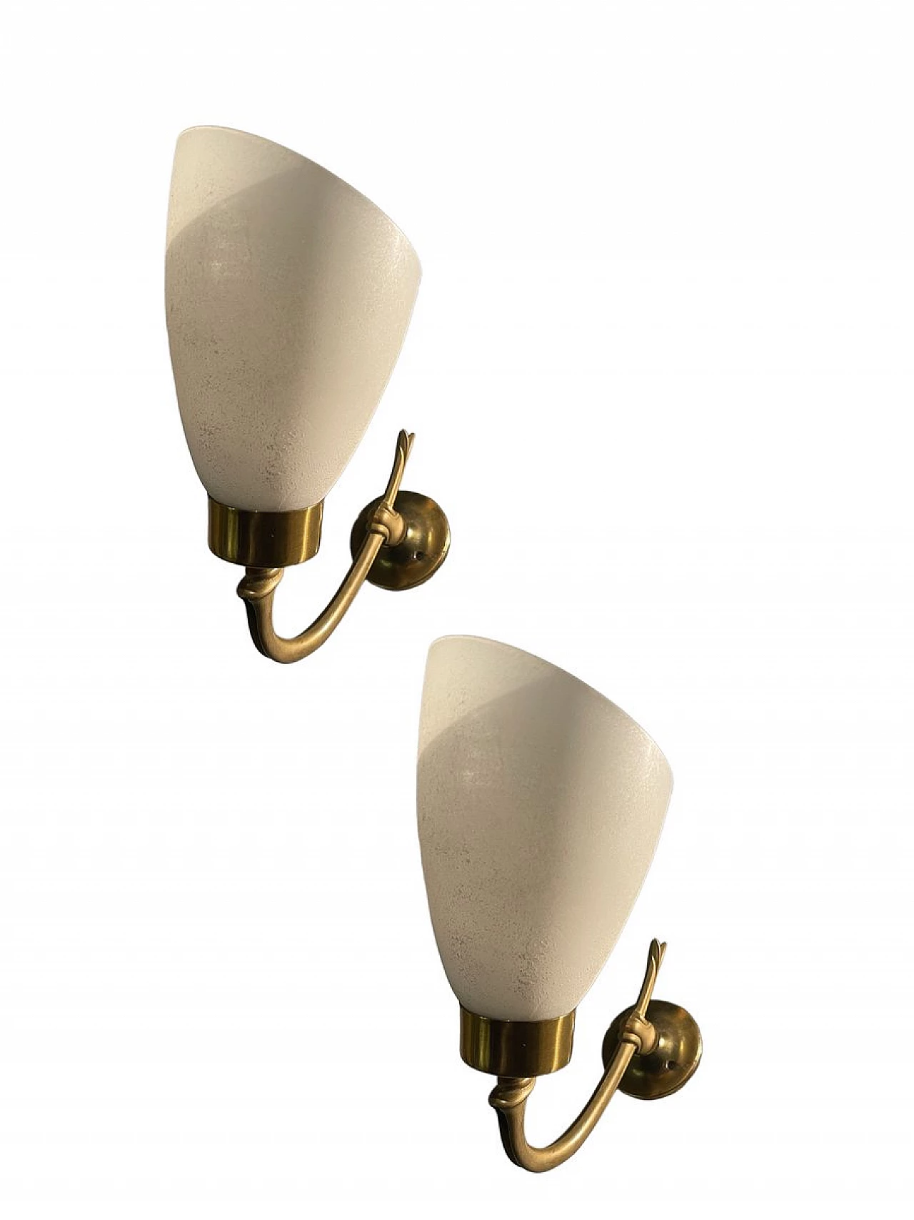 Pair of opaline glass and brass wall lights, 1960s 1