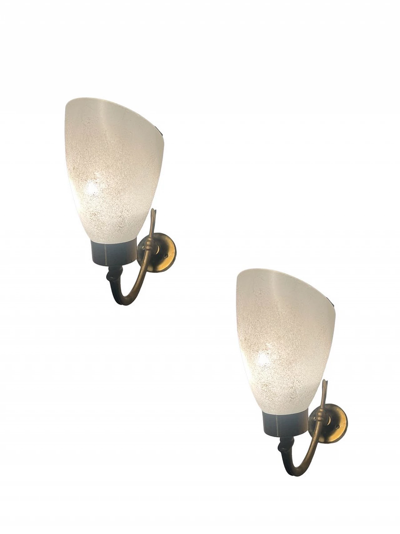 Pair of opaline glass and brass wall lights, 1960s 3