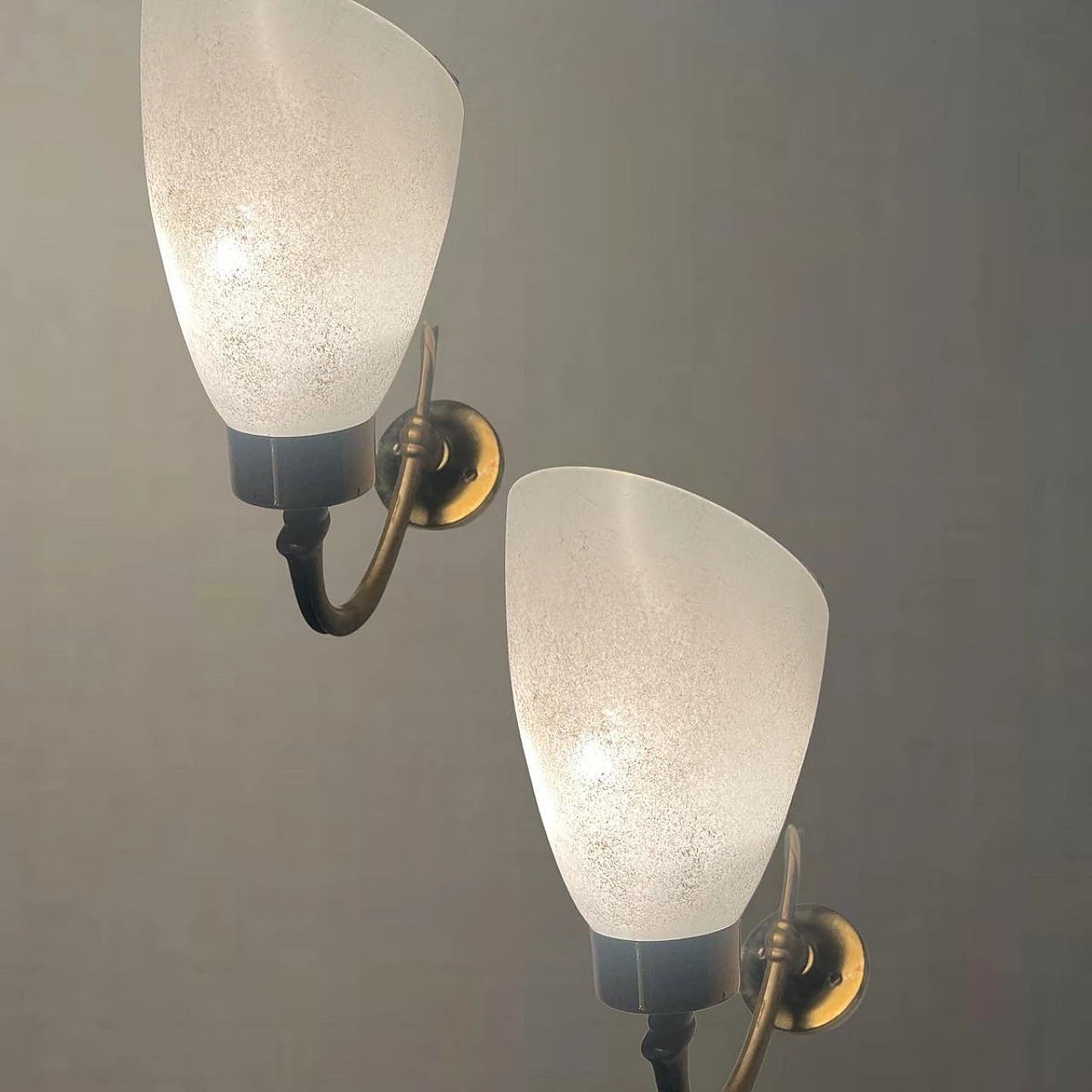 Pair of opaline glass and brass wall lights, 1960s 4