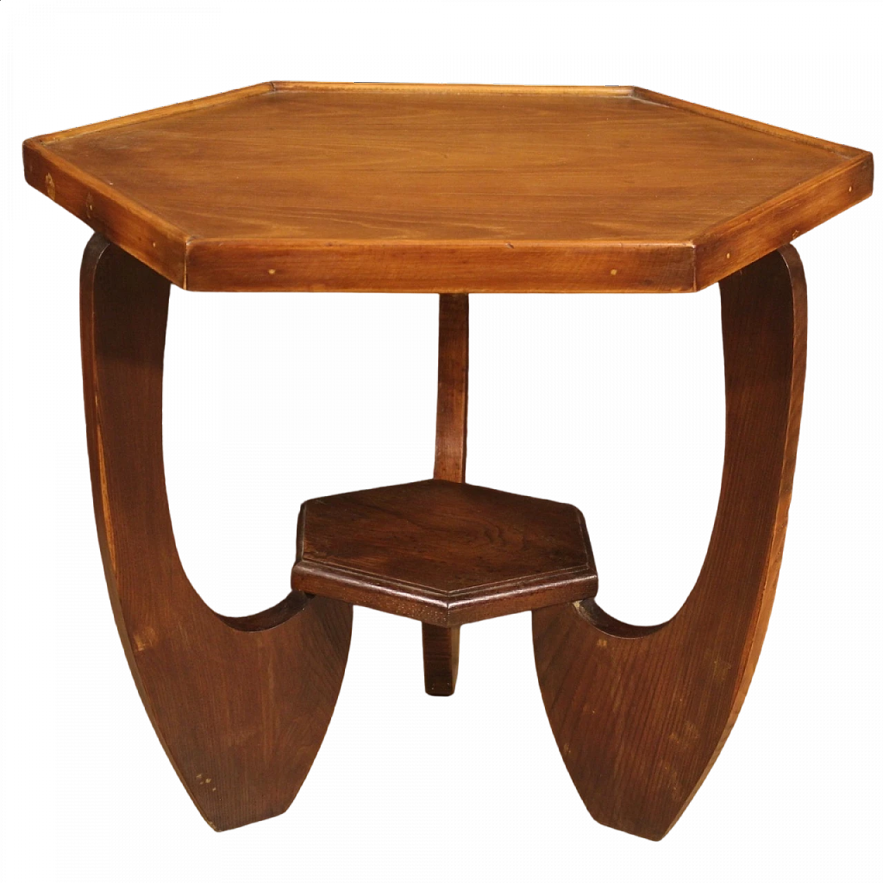 Tavolino Art Déco esagonale in rovere e faggio, anni '50 13