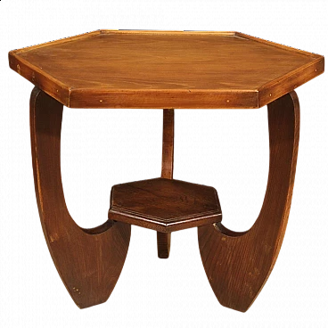 Tavolino Art Déco esagonale in rovere e faggio, anni '50
