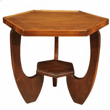 Art Deco hexagonal oak and beech coffee table, 1950s