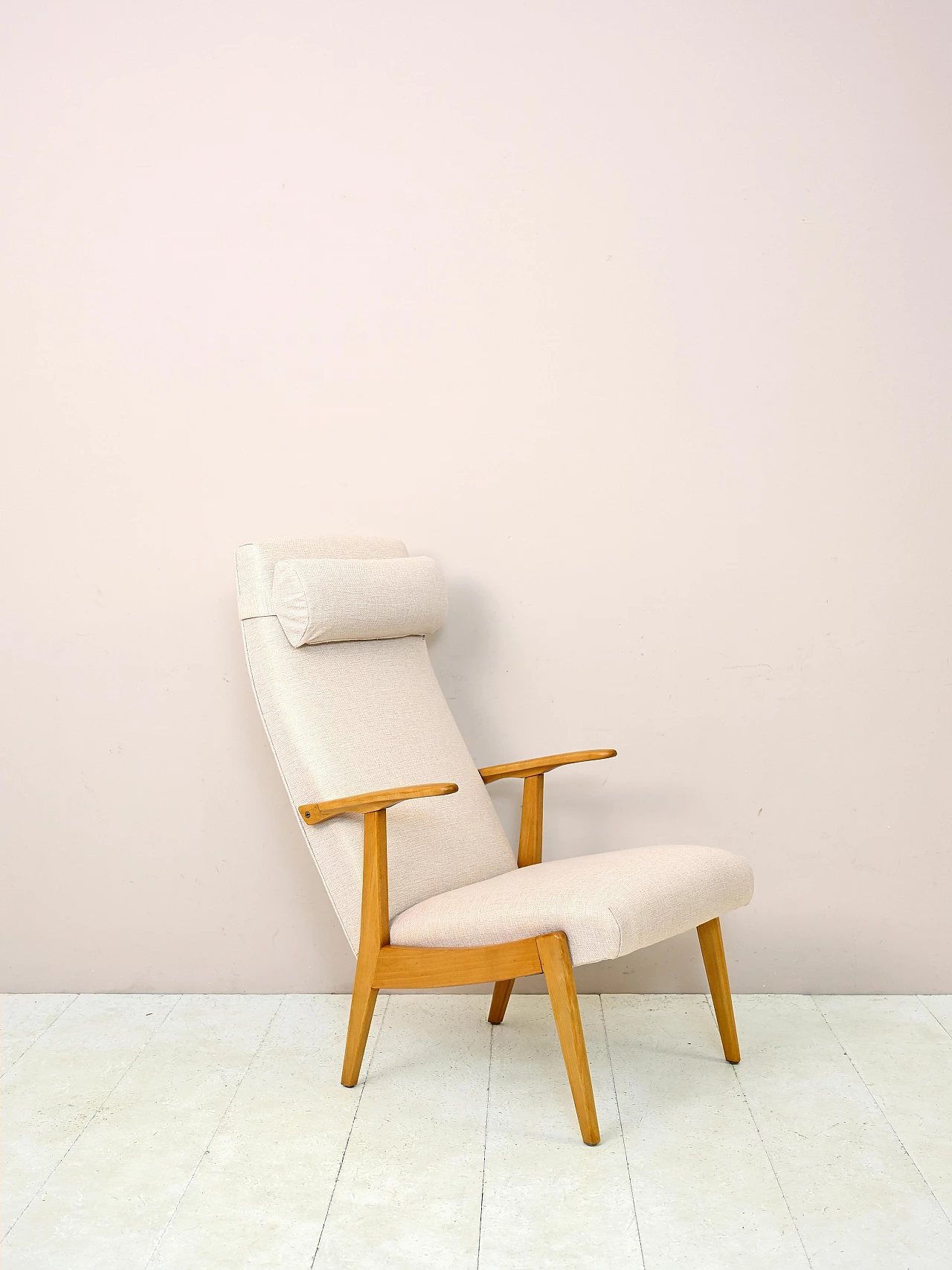 Scandinavian wooden armchair with headrest, 1960s 1