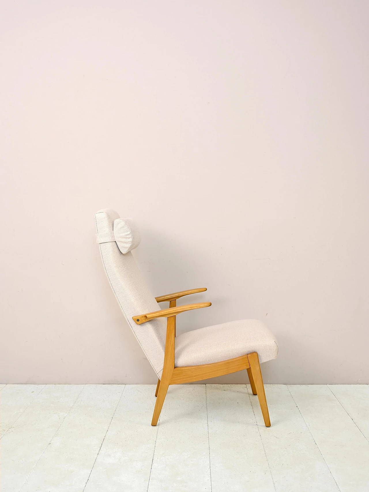 Scandinavian wooden armchair with headrest, 1960s 2