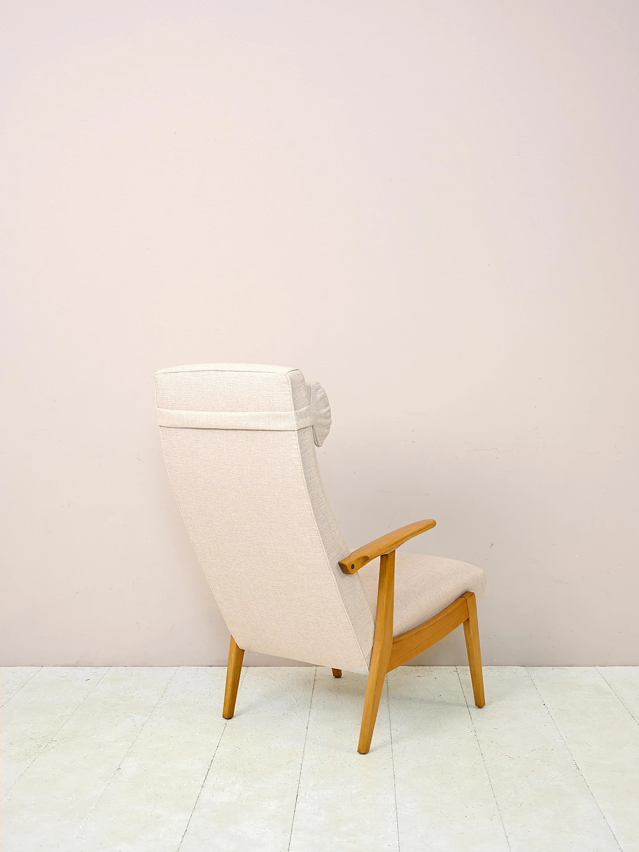Scandinavian wooden armchair with headrest, 1960s 3