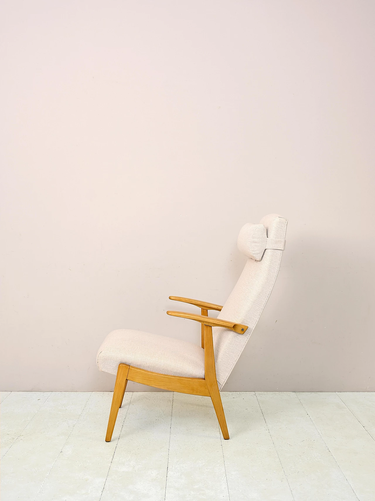 Scandinavian wooden armchair with headrest, 1960s 4