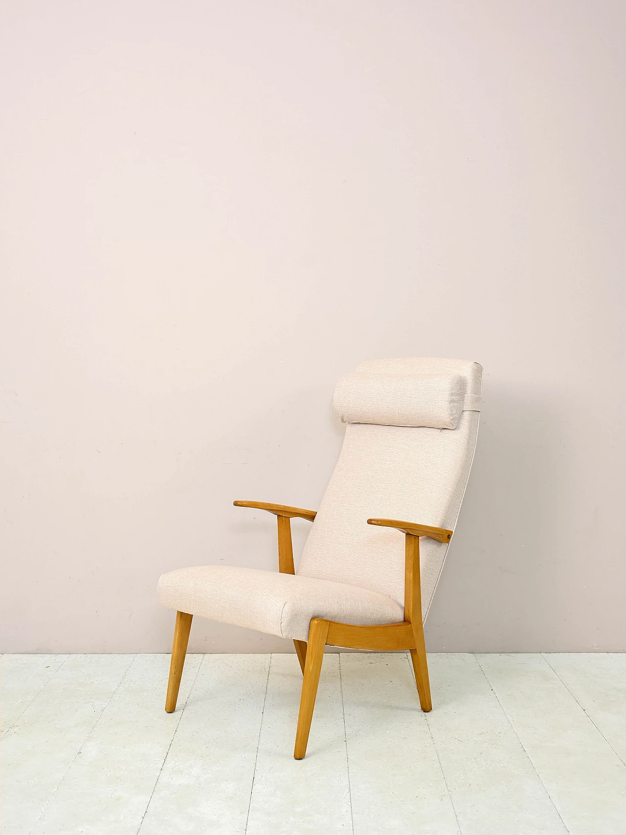 Scandinavian wooden armchair with headrest, 1960s 5