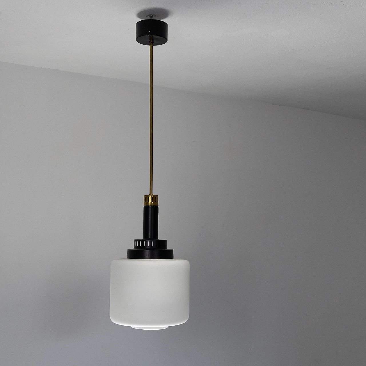 Lampadario in vetro e metallo, anni '50 9