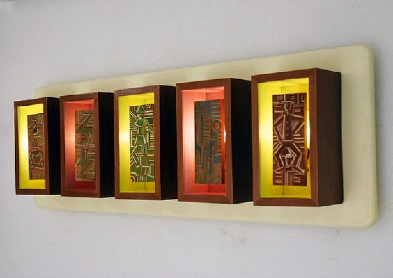 Futurist-style wall light with five wooden modules, 1950s 3