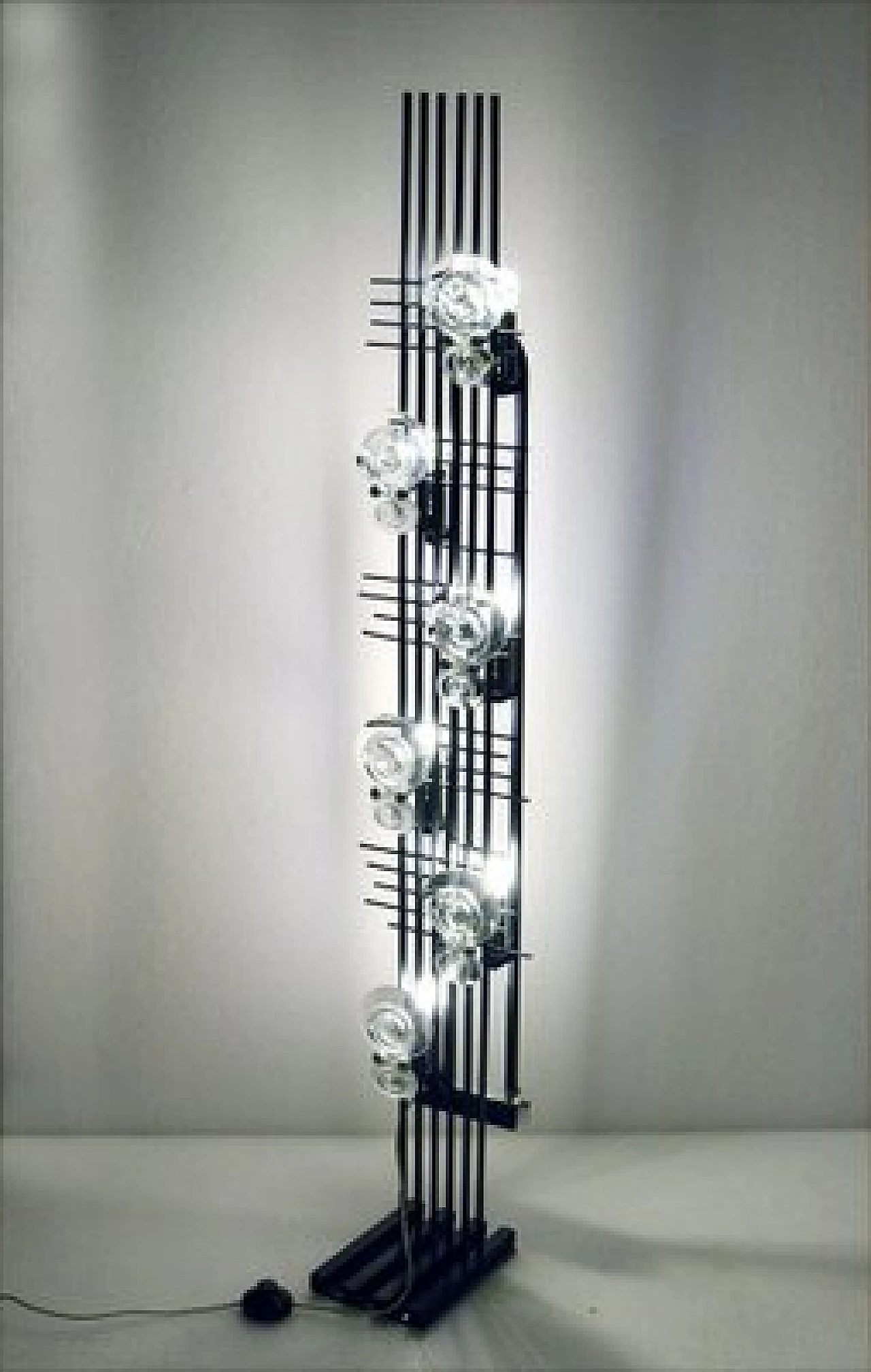 Lampada da terra a sei luci in metallo e cristallo di Oscar Torlasco, anni '70 3