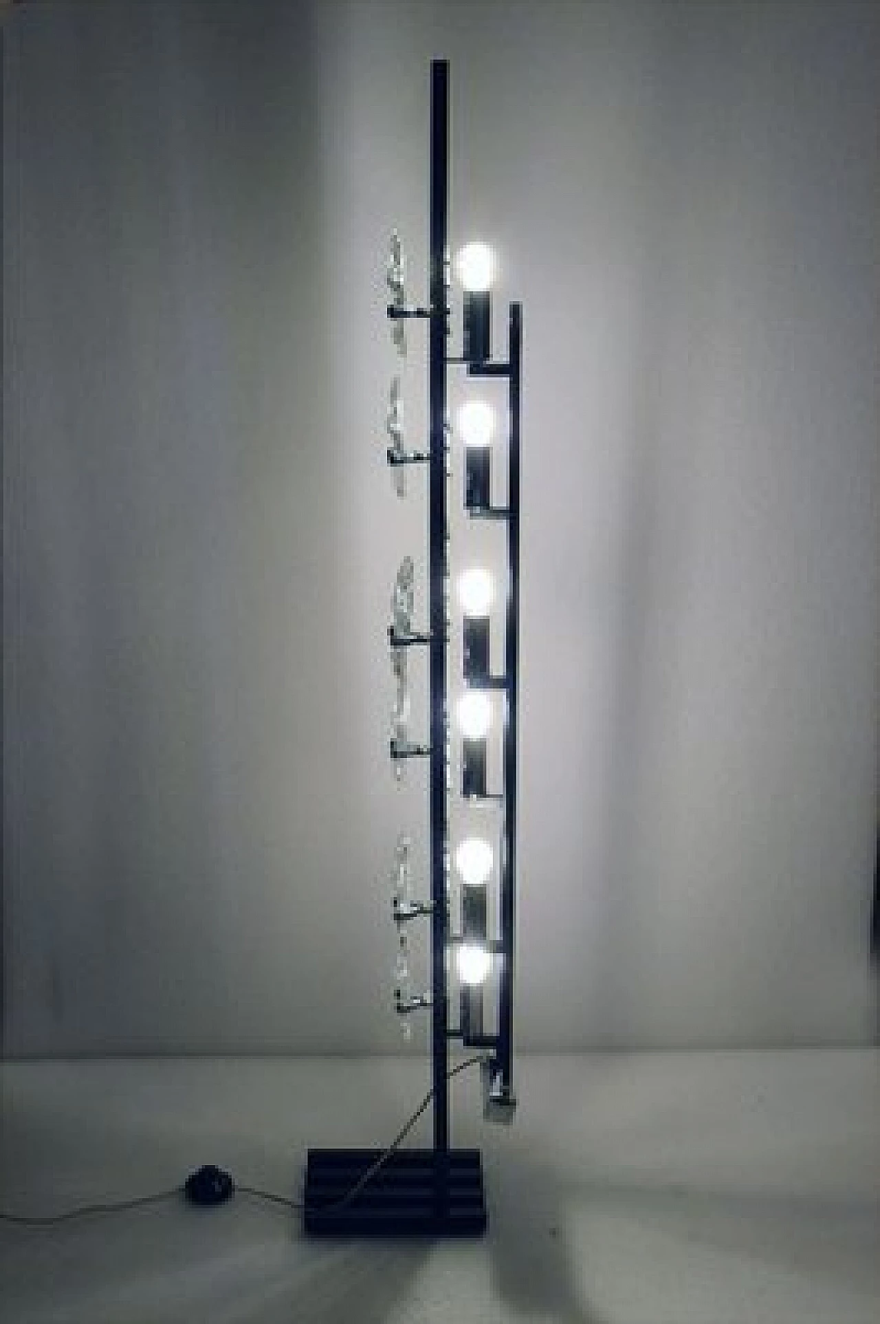 Lampada da terra a sei luci in metallo e cristallo di Oscar Torlasco, anni '70 4