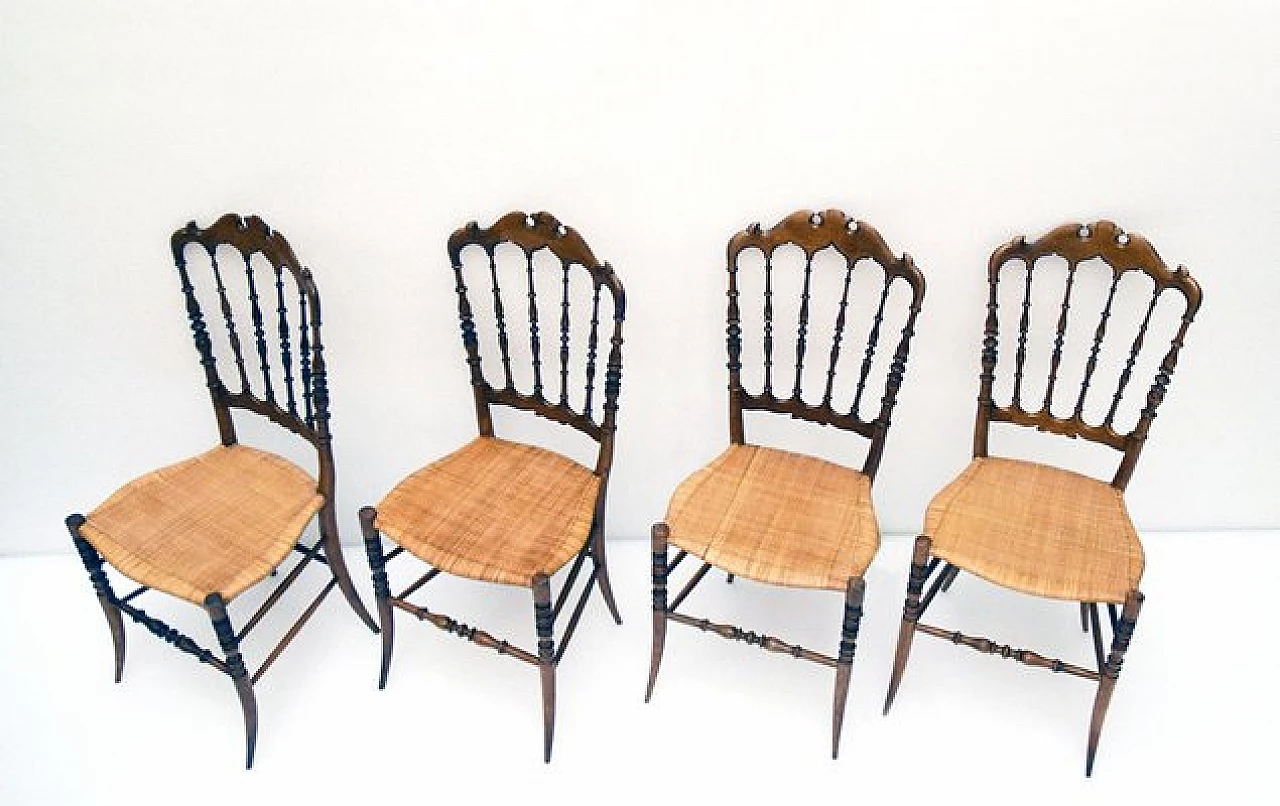 4 Chiavarina chairs in cherry wood with straw seat, 1920s 2