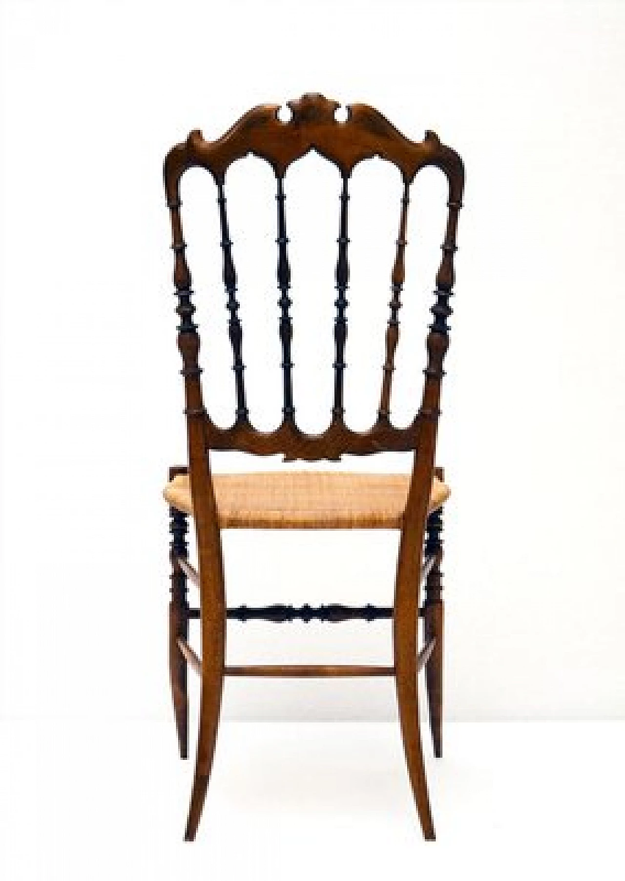 4 Chiavarina chairs in cherry wood with straw seat, 1920s 7