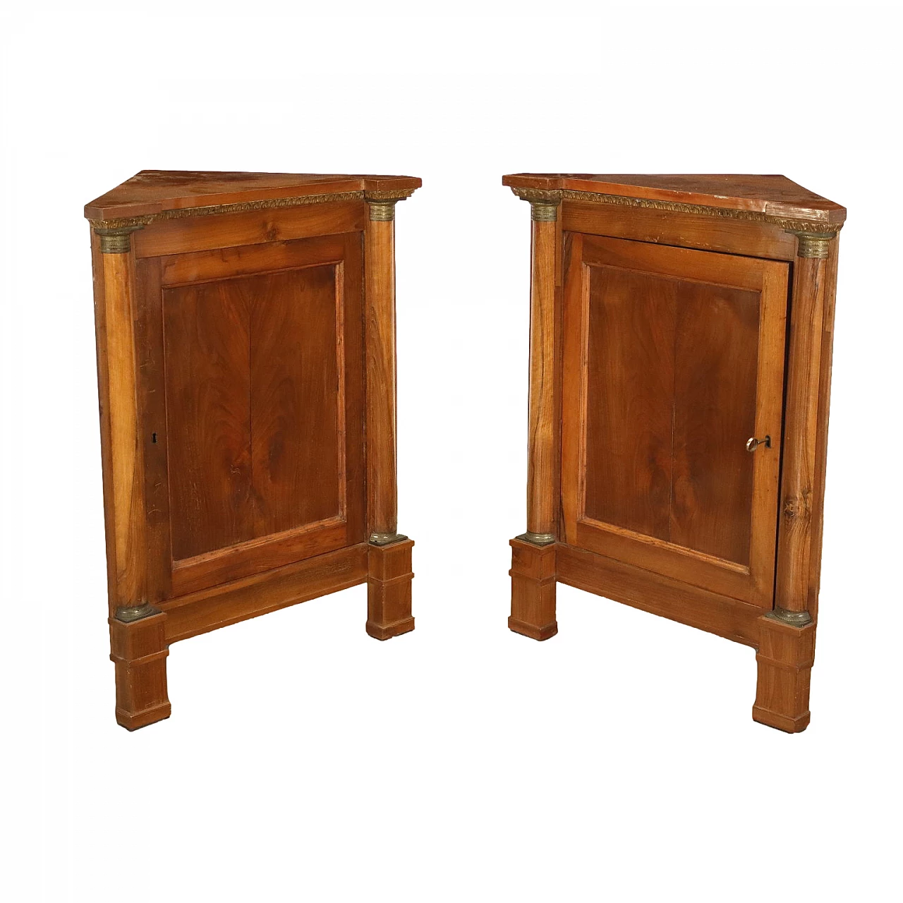 Pair of walnut corner pieces in Empire style, 1940s 1