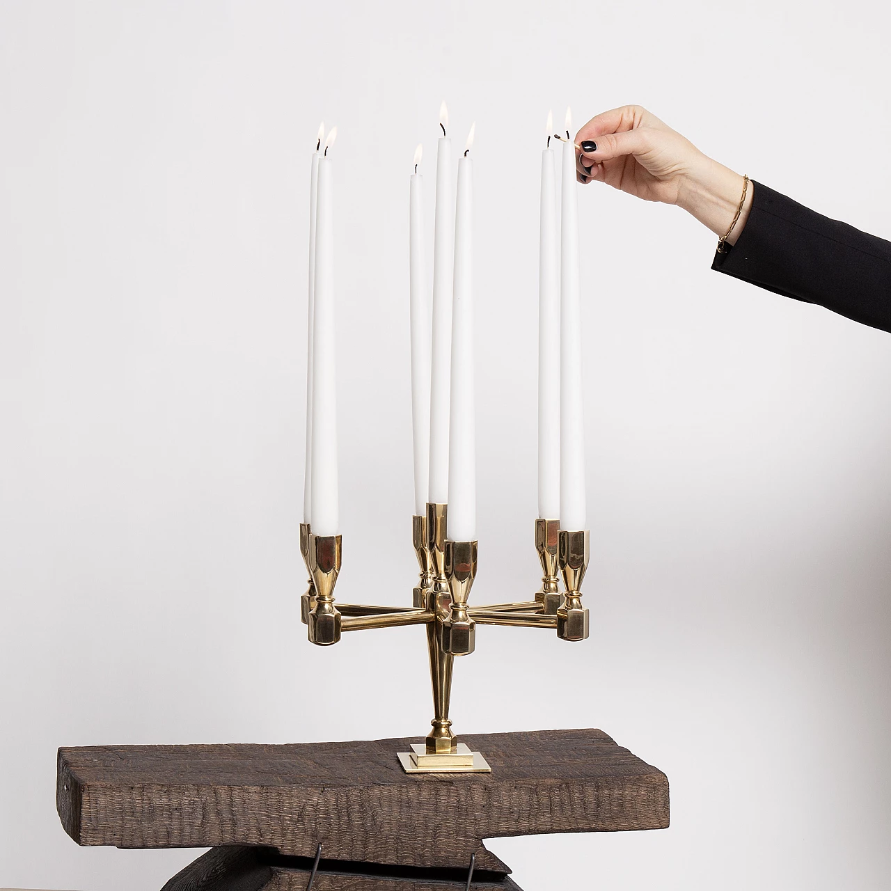 Candelabro a sette bracci in ottone di Lars Bergsten per Gusums Bruk, anni '80 2
