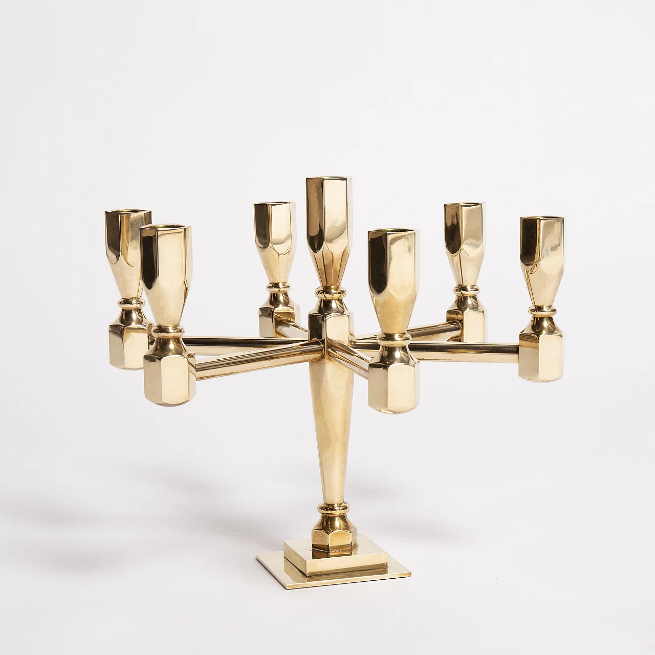 Candelabro a sette bracci in ottone di Lars Bergsten per Gusums Bruk, anni '80 3