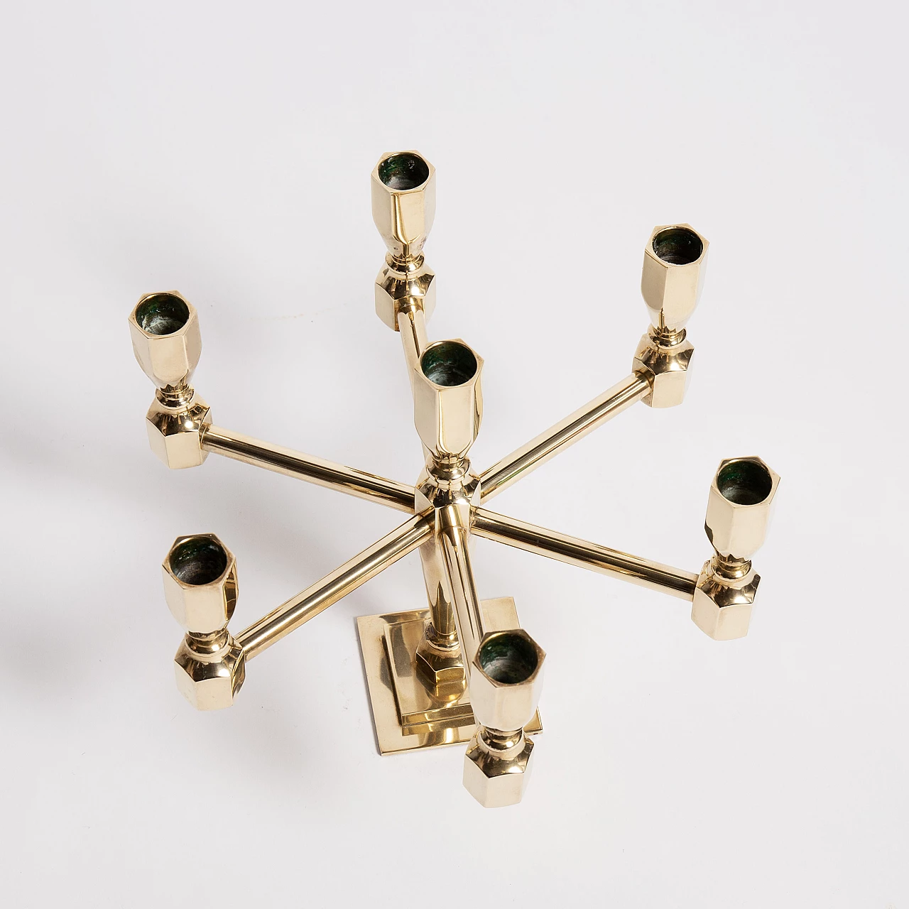 Candelabro a sette bracci in ottone di Lars Bergsten per Gusums Bruk, anni '80 4