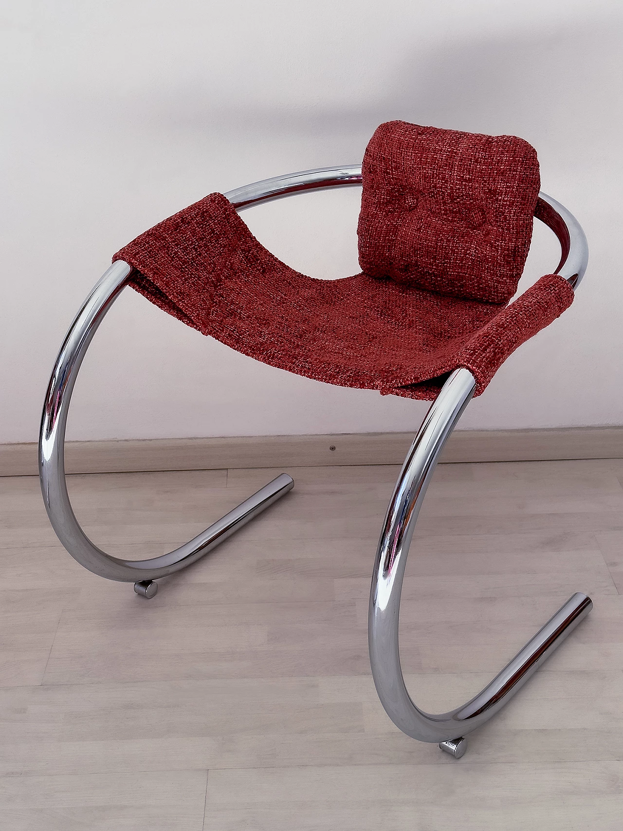 4 Red fabric chairs with curved metal frame by Byron Botker for Landes, 1970s 17
