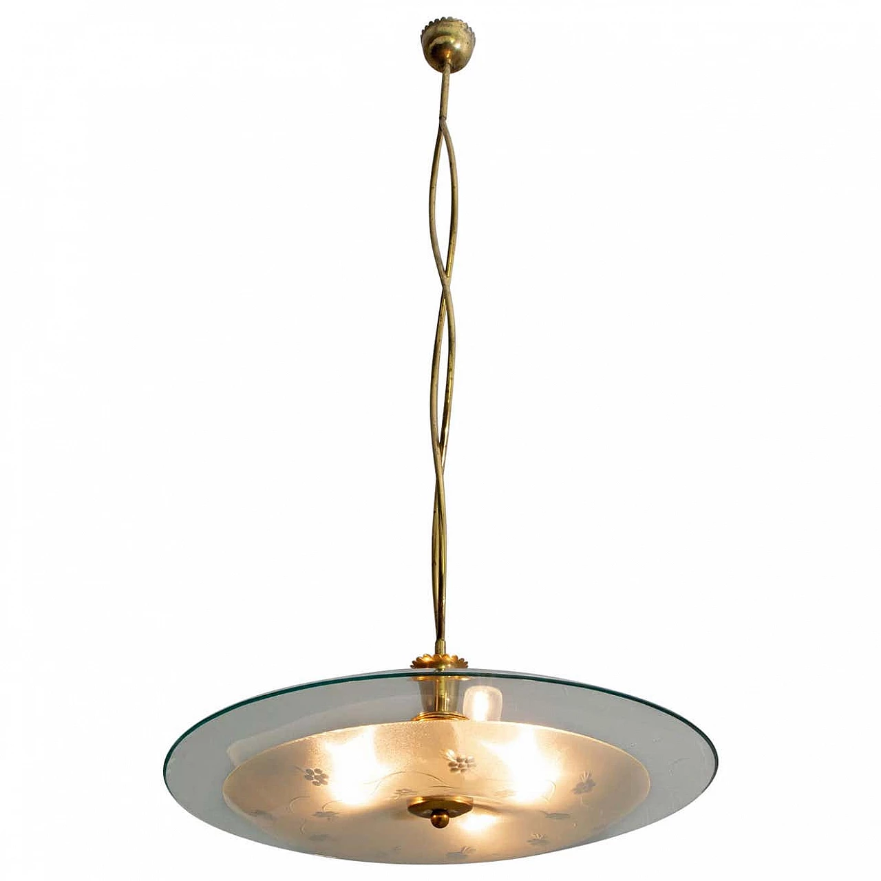 Glass and brass chandelier by Pietro Chiesa for Fontana Arte, 1940s 1