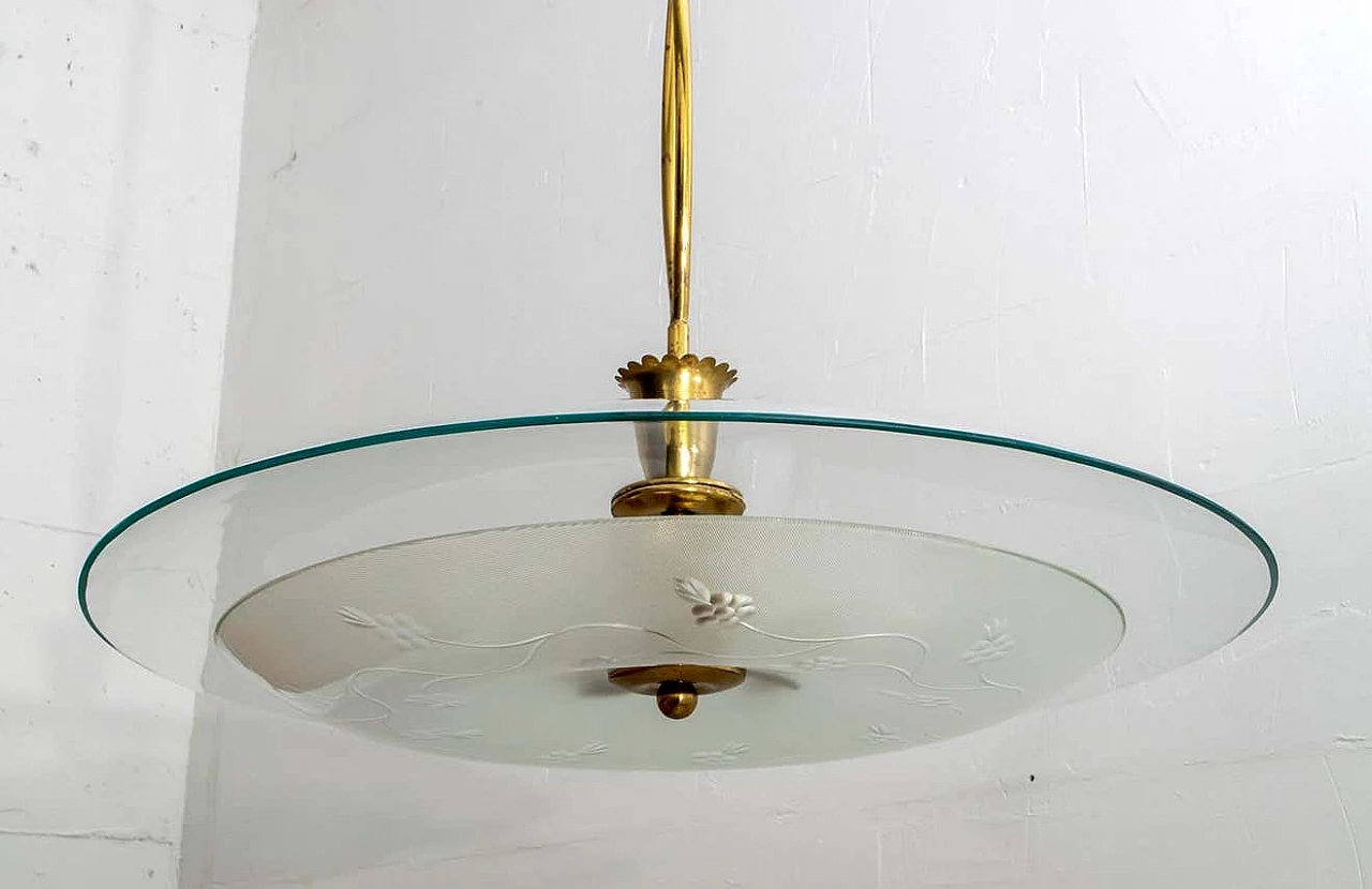 Glass and brass chandelier by Pietro Chiesa for Fontana Arte, 1940s 2