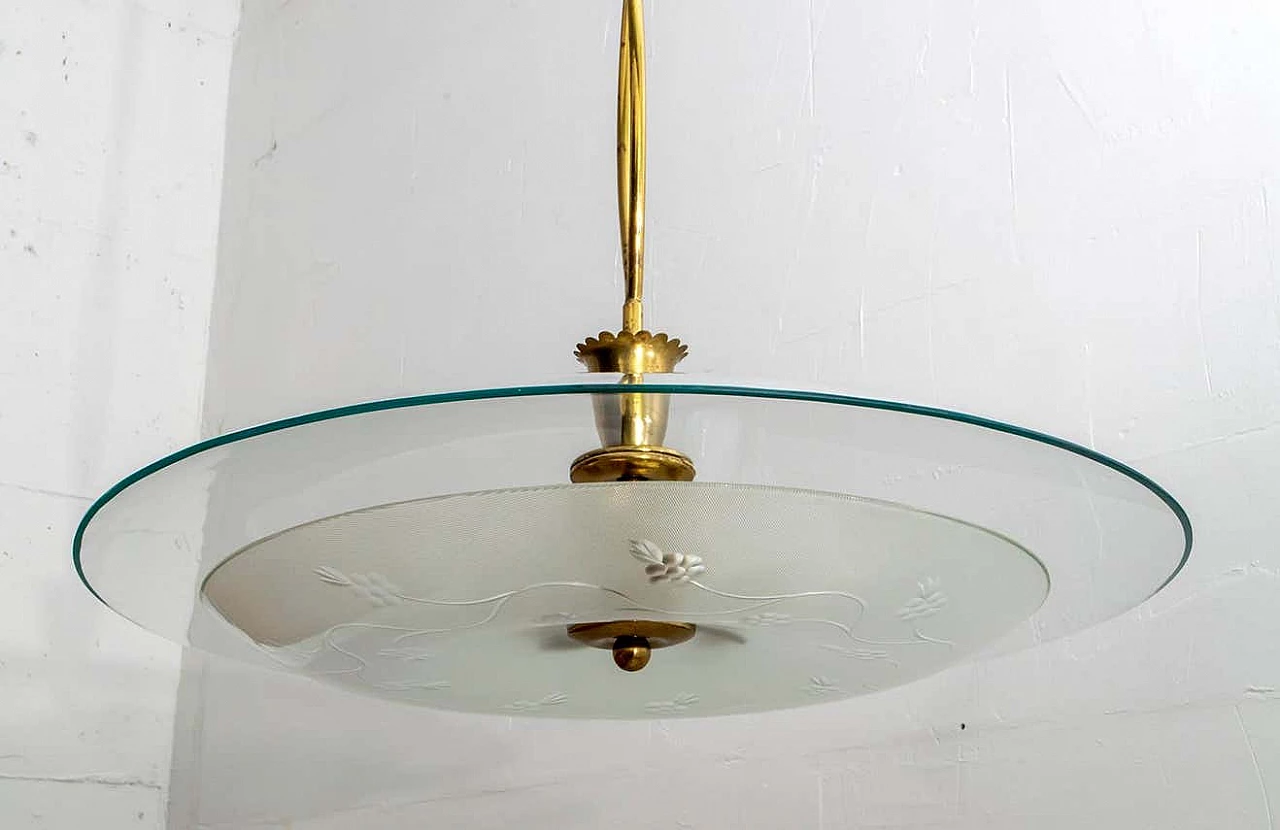 Lampadario in vetro e ottone di Pietro Chiesa per Fontana Arte, anni '40 2