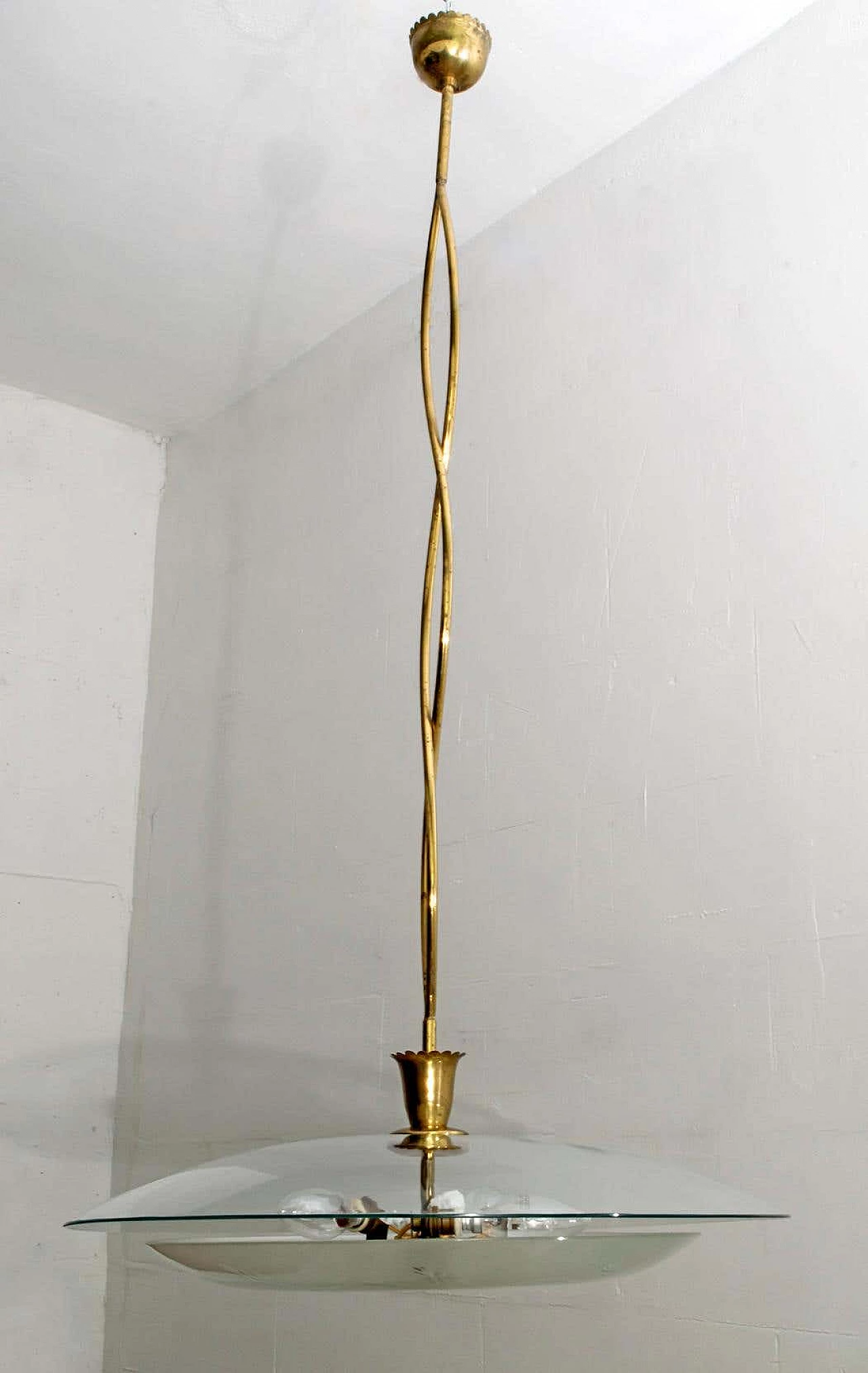 Glass and brass chandelier by Pietro Chiesa for Fontana Arte, 1940s 4