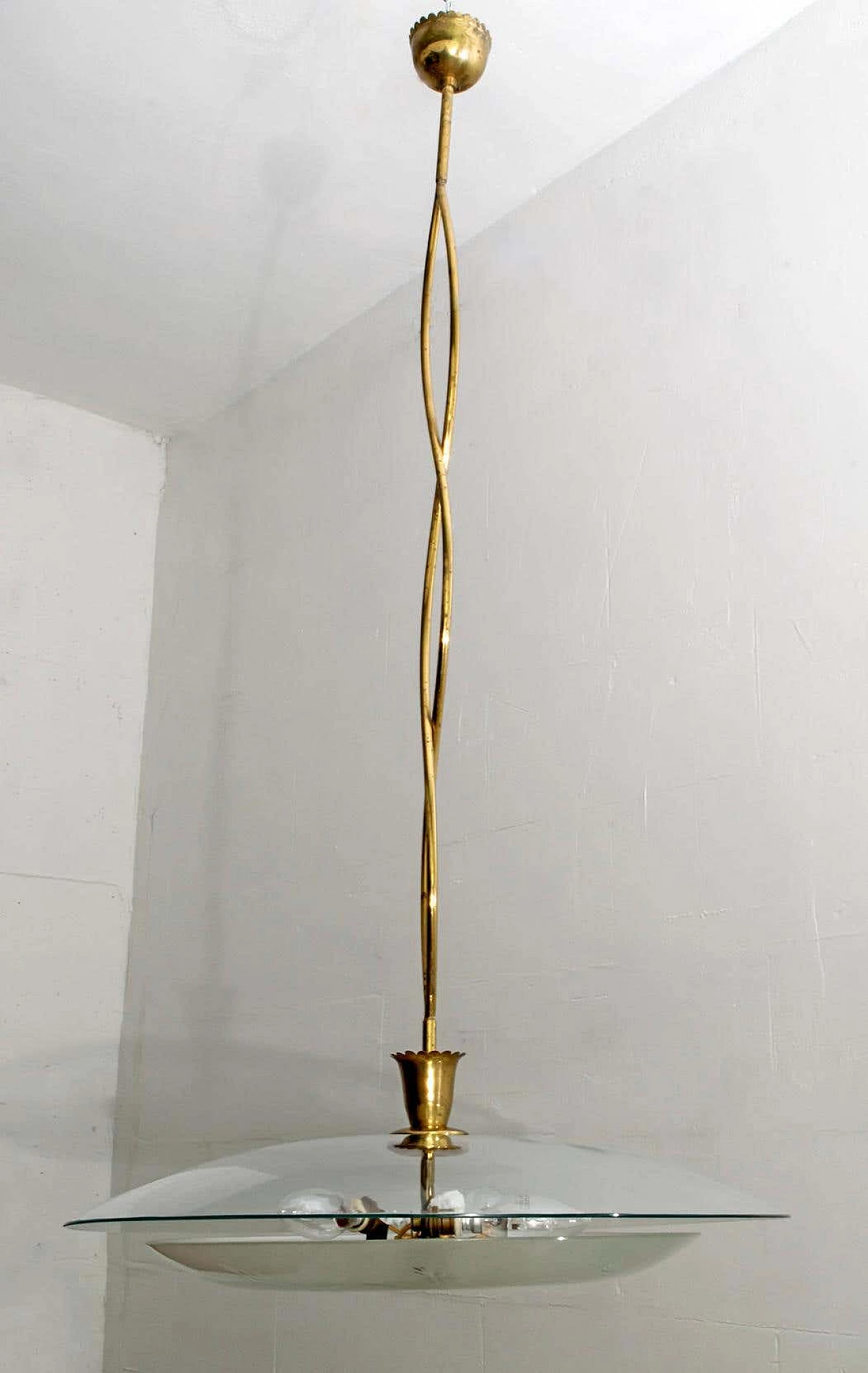 Lampadario in vetro e ottone di Pietro Chiesa per Fontana Arte, anni '40 4