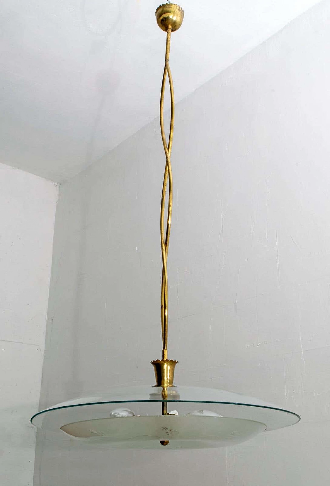 Lampadario in vetro e ottone di Pietro Chiesa per Fontana Arte, anni '40 5