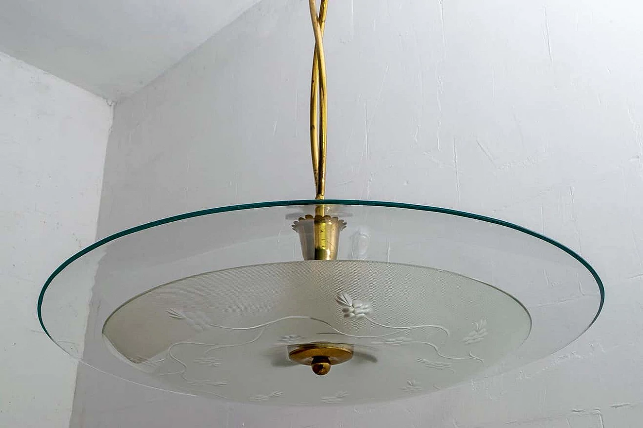 Glass and brass chandelier by Pietro Chiesa for Fontana Arte, 1940s 6