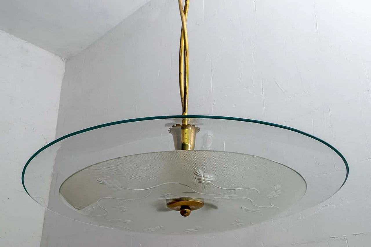 Lampadario in vetro e ottone di Pietro Chiesa per Fontana Arte, anni '40 6