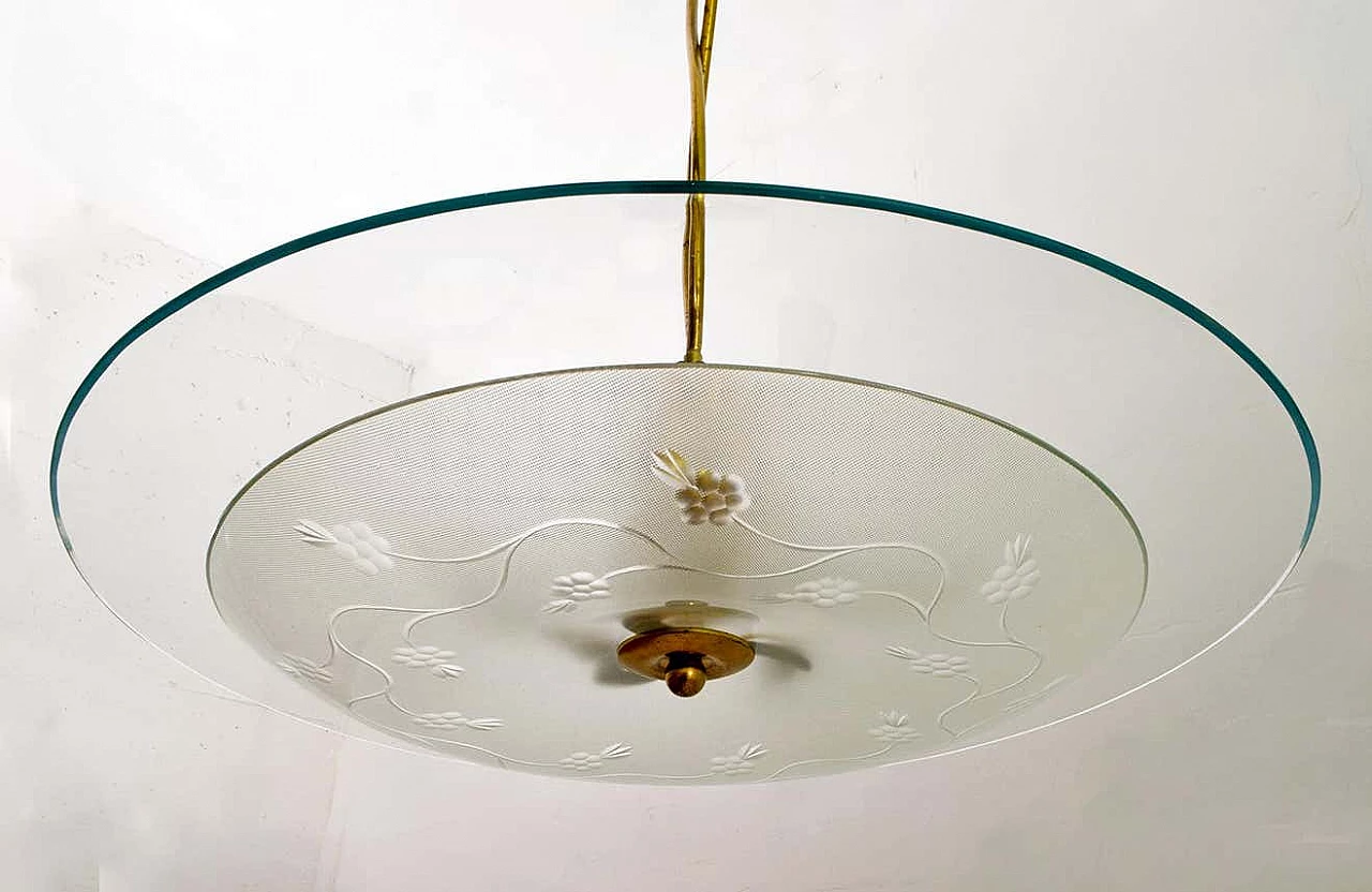 Glass and brass chandelier by Pietro Chiesa for Fontana Arte, 1940s 7
