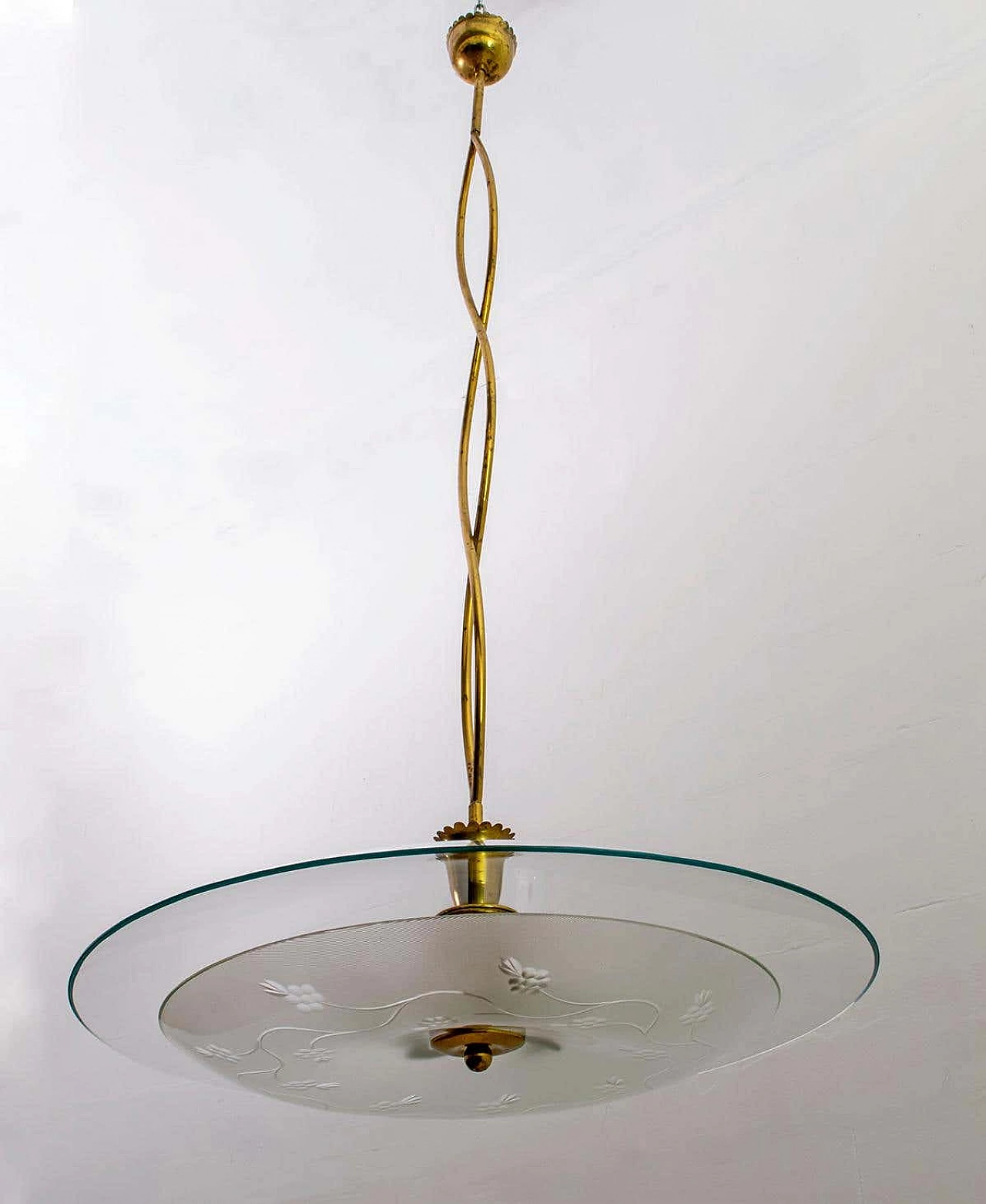 Glass and brass chandelier by Pietro Chiesa for Fontana Arte, 1940s 9