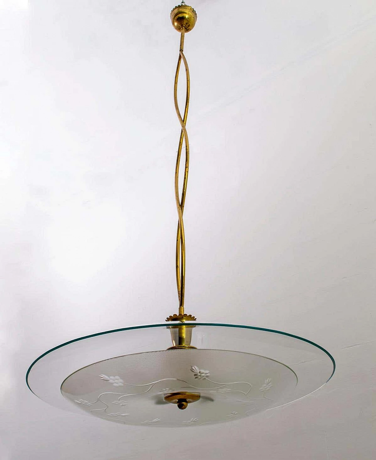 Lampadario in vetro e ottone di Pietro Chiesa per Fontana Arte, anni '40 9