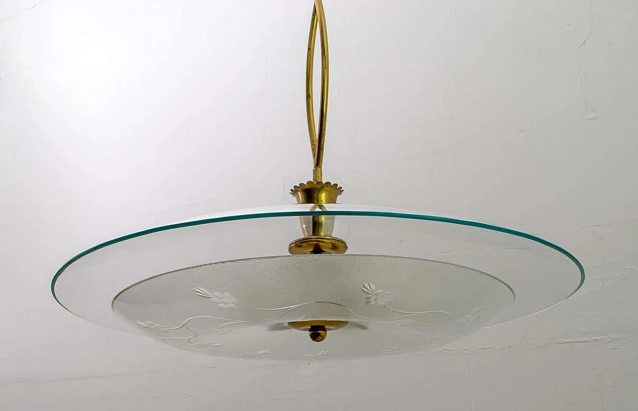 Lampadario in vetro e ottone di Pietro Chiesa per Fontana Arte, anni '40 10