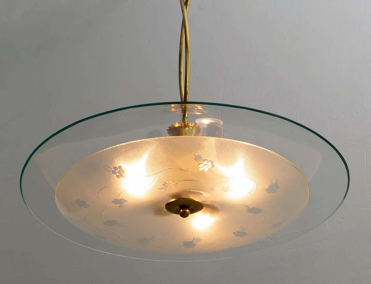 Lampadario in vetro e ottone di Pietro Chiesa per Fontana Arte, anni '40 11