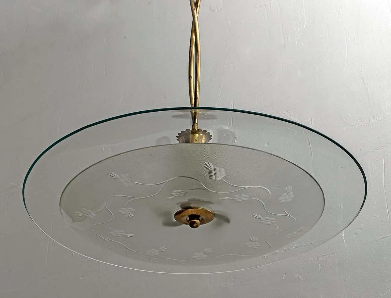 Glass and brass chandelier by Pietro Chiesa for Fontana Arte, 1940s 12