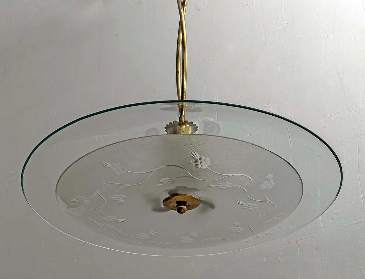 Lampadario in vetro e ottone di Pietro Chiesa per Fontana Arte, anni '40 12