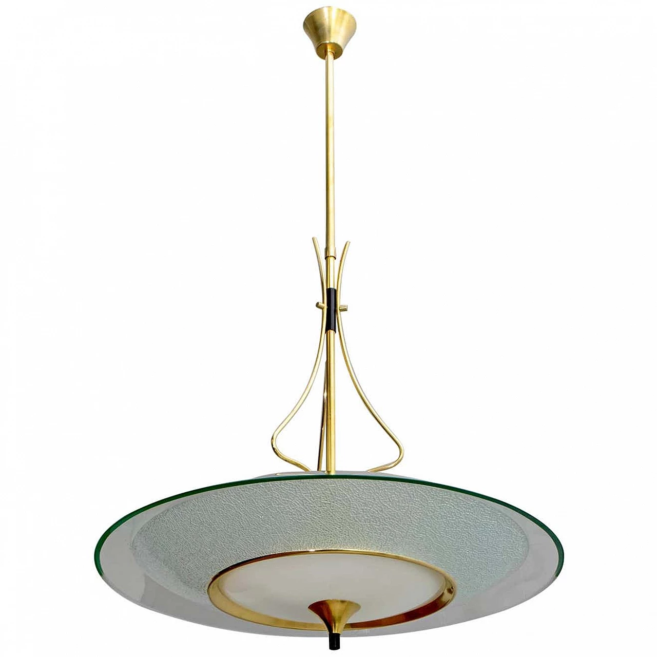 Round glass and brass chandelier by Pietro Chiesa for Fontana Arte, 1940s 1