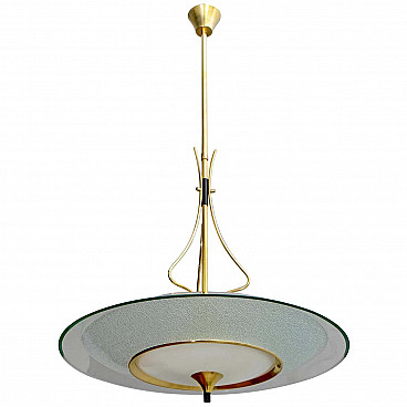 Round glass and brass chandelier by Pietro Chiesa for Fontana Arte, 1940s