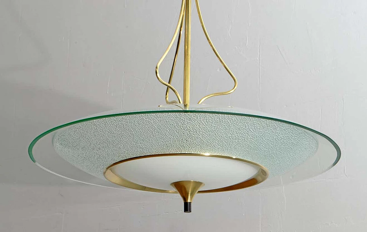 Lampadario tondo in vetro e ottone di Pietro Chiesa per Fontana Arte, anni '40 2