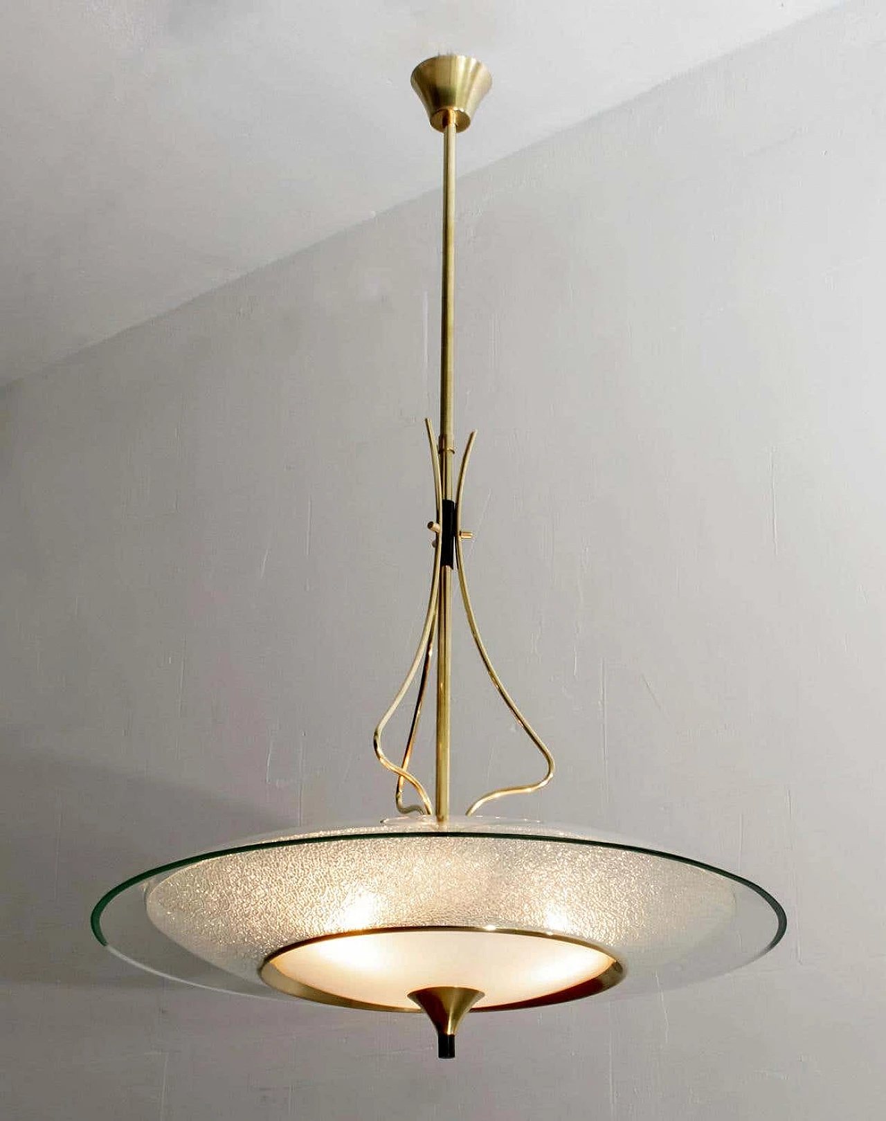 Round glass and brass chandelier by Pietro Chiesa for Fontana Arte, 1940s 3