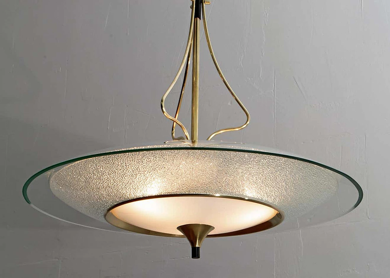 Round glass and brass chandelier by Pietro Chiesa for Fontana Arte, 1940s 4