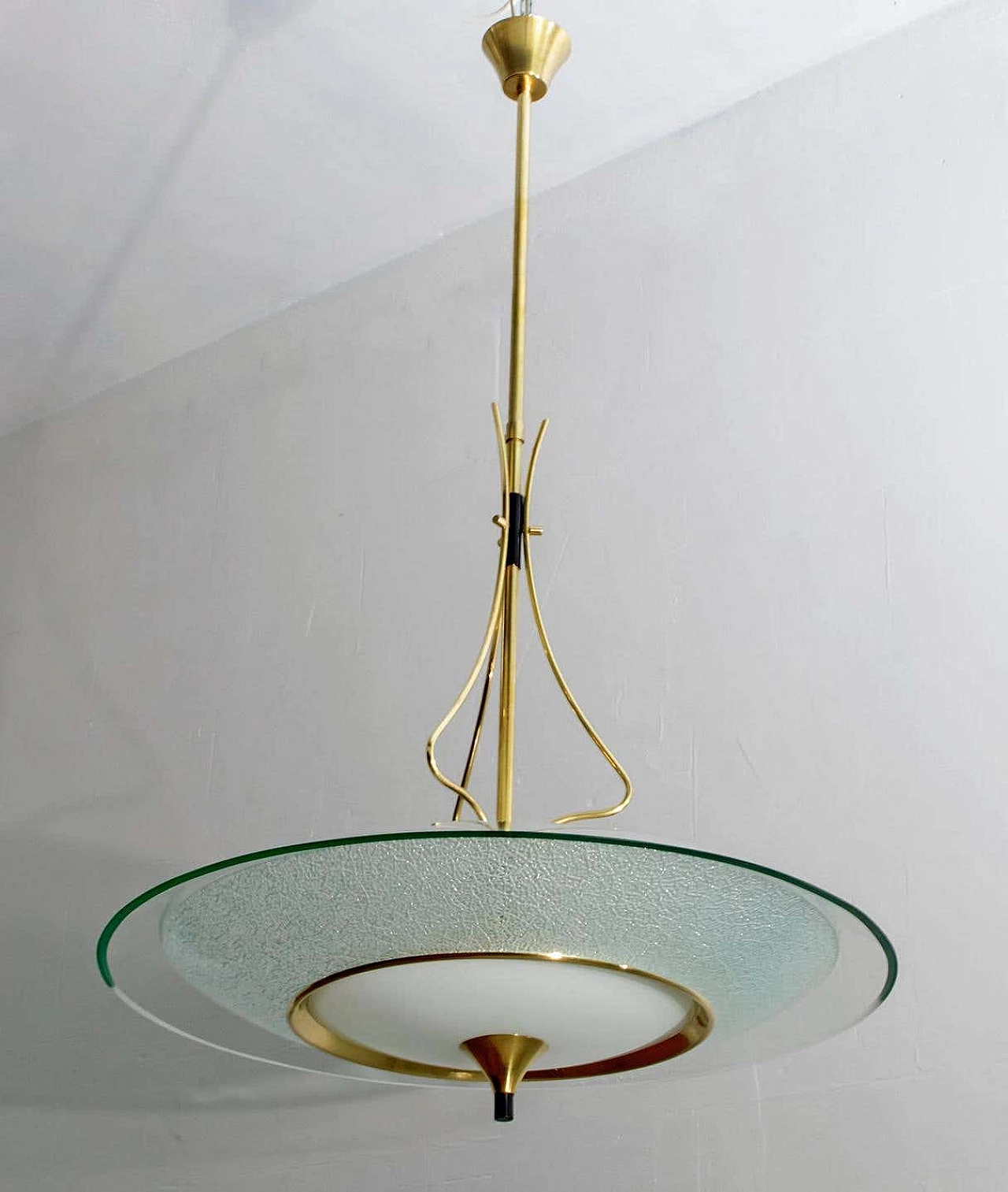 Round glass and brass chandelier by Pietro Chiesa for Fontana Arte, 1940s 5
