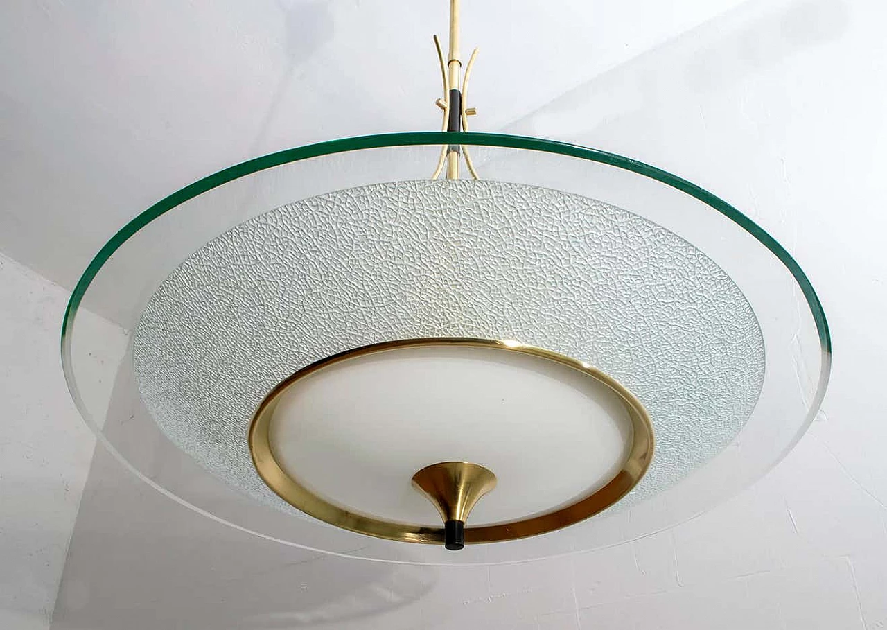 Round glass and brass chandelier by Pietro Chiesa for Fontana Arte, 1940s 6