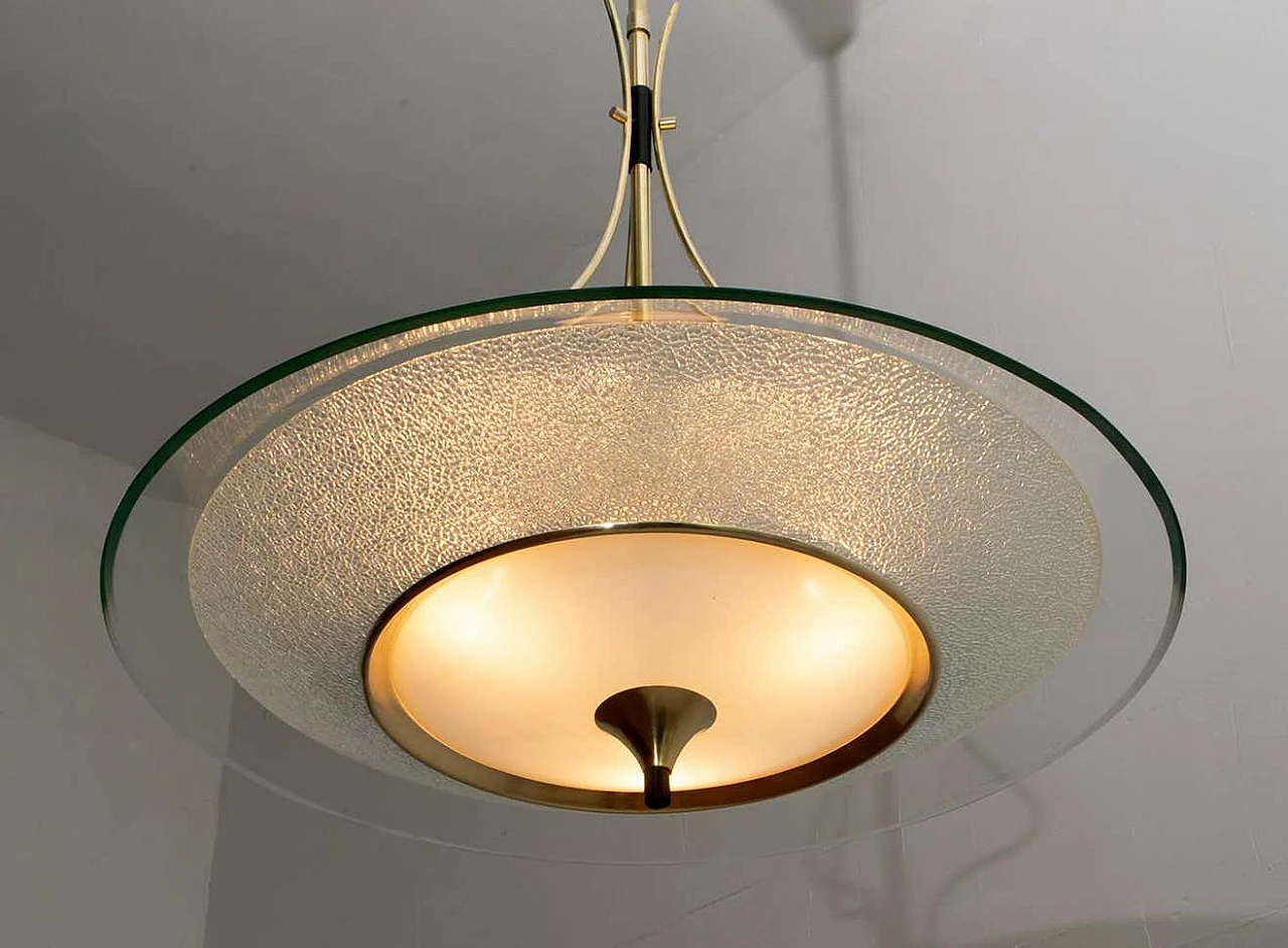 Lampadario tondo in vetro e ottone di Pietro Chiesa per Fontana Arte, anni '40 11